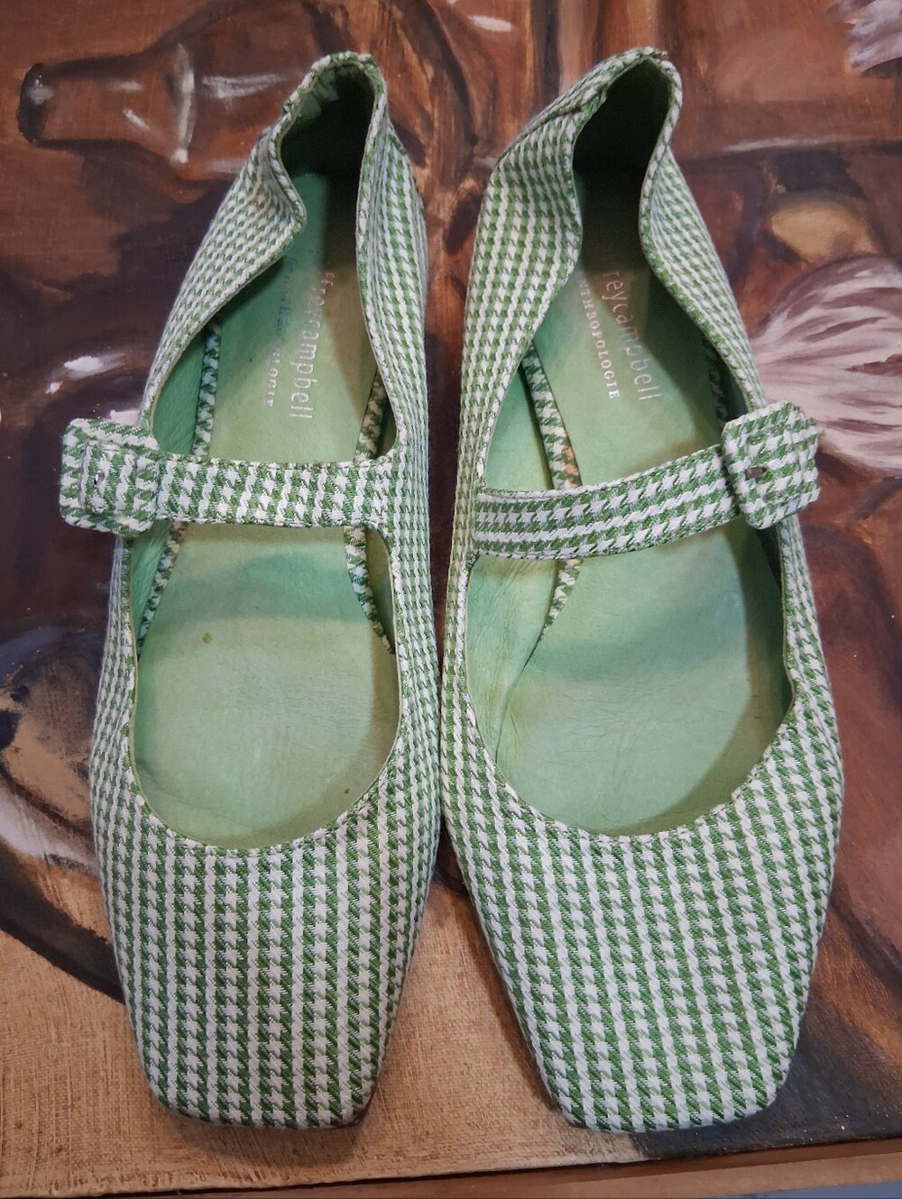 Jeffrey Campbell Green Houndstooth Mary Jane Flats